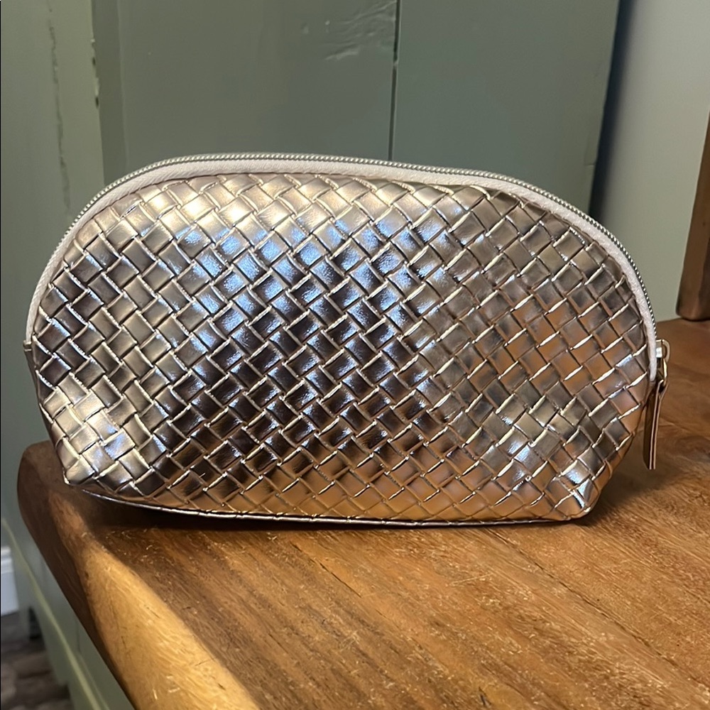 Metallic Rose Gold Woven Cosmetic Bag